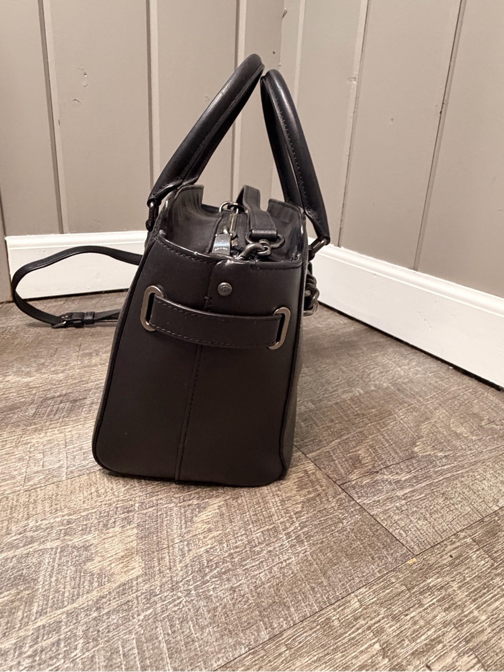 Coach Blake Black Pebble Leather Chain Accent Satchel - Picture 4 of 9